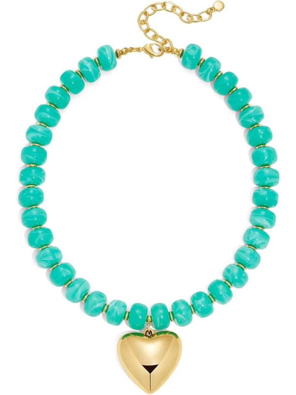 Trendy Beaded Necklace with Puffy Gold Heart Pendant Multi-colored Bead Choker N